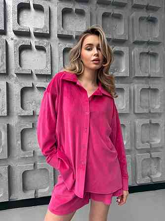 Женский прогулочный оверсайз костюм двойка: рубашка и шорты турецкий велюр спорт Одесса