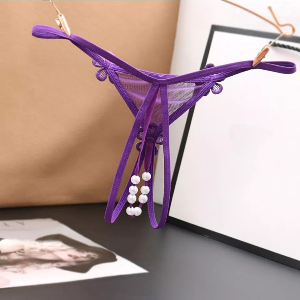 Эротические трусики с доступом и с жемчугом универсальный фиолетовый Киев - изображение 2