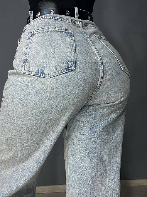 Джинси жіночі LIUZIN 1360 wide leg широкі палаццо з ременем великі розміри довгі блакитні, блакитний Одеса - фото 3