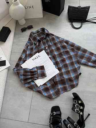 Женская стильная оверсайз рубашка в клетку фланель 100% коттон Синий Одесса