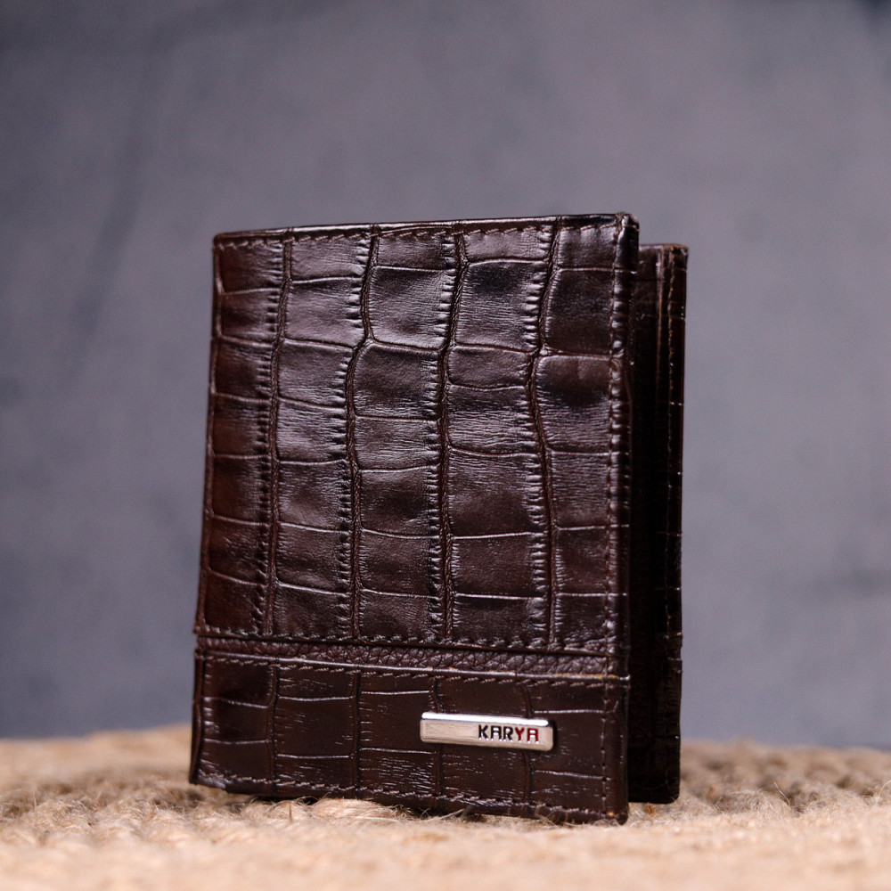 Стильное портмоне для мужчин из натуральной кожи с тиснением под крокодила KARYA 21324 Коричневый Киев - изображение 9