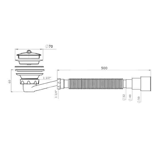 Сифон Waterstal  SE 3860 для душ. піддона 1 1/2″ низький з гофрою 32х32/40/50 Тернопіль