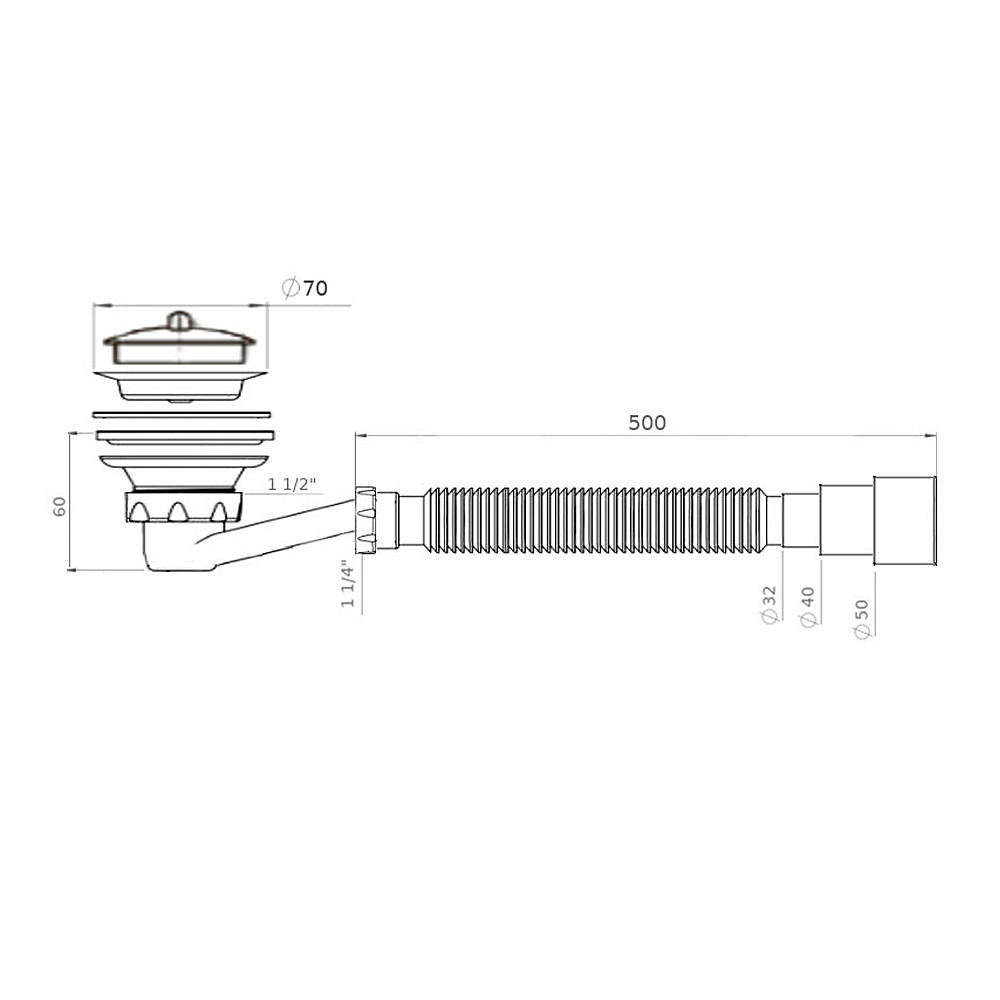 Сифон Waterstal  SE 3860 для душ. піддона 1 1/2″ низький з гофрою 32х32/40/50 Тернопіль - фото 2