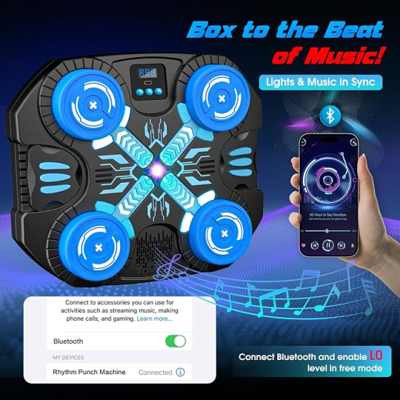 Музыкальный тренажер для реакции бокса и двигательной активности с Bluetooth, со светодиодной подсветкой, 12 скоростей и режимов Киев