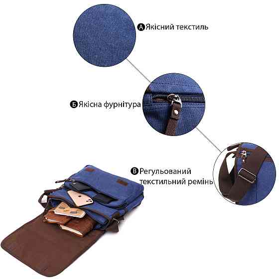 Чоловіча сумка через плече для ноутбука 13" із щільного текстилю Vintage 22203 Синій Київ