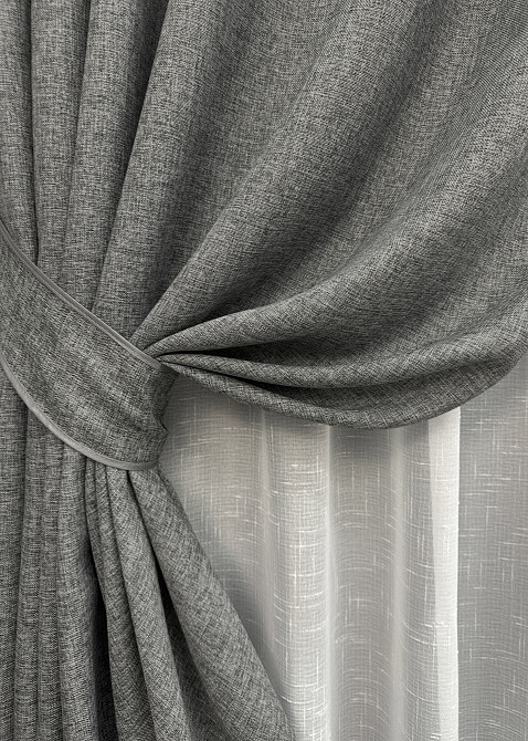 Комплект штор VR-Textil Лен Мешковина 100х270 2шт и Тюль 400х270 108ш-115т Серый с белым 71-024/2 Киев - изображение 4