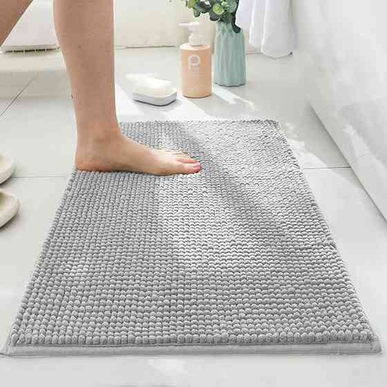 Коврик для ванной и душа мягкий длинный ворс 50х80 см,шенилловый атискользящий в душевую и ванную комнату, light-gray Каменец-Подольский