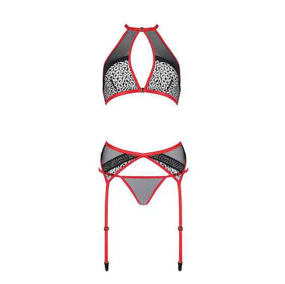 Комплект білизни Passion SATARA SET L/XL red, топ, пояс для панчіх, стрінги Sex Aura Київ