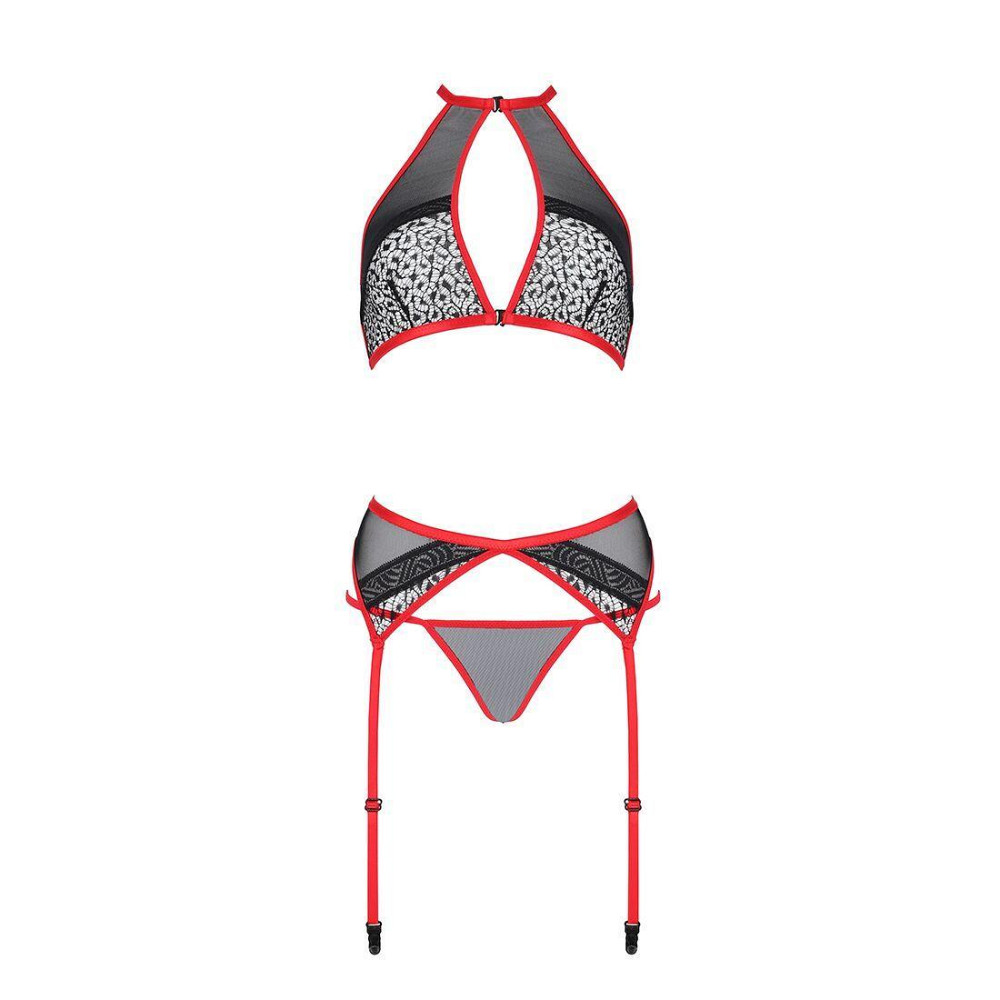 Комплект білизни Passion SATARA SET L/XL red, топ, пояс для панчіх, стрінги Sex Aura Київ - фото 3