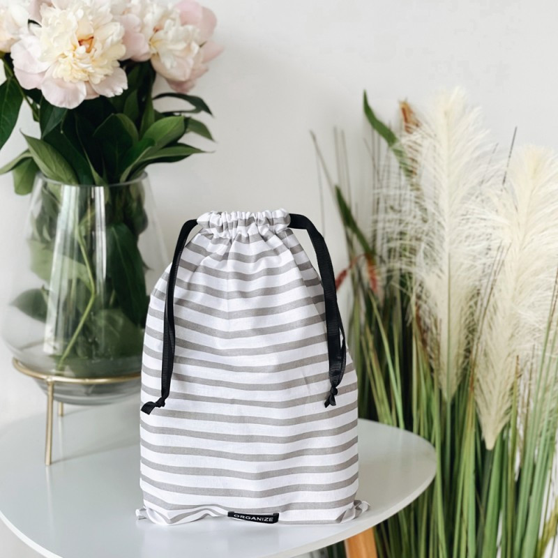 Мішок для дрібниць з бавовни 20х30 см смуги (Біло-сірий) Суми - фото 1