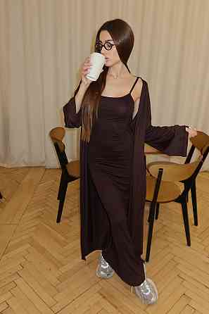 Женский стильный привлекательный комплект платье+ кардиган, турецкая качественная вискоза Шоколад, 44/46 Одесса