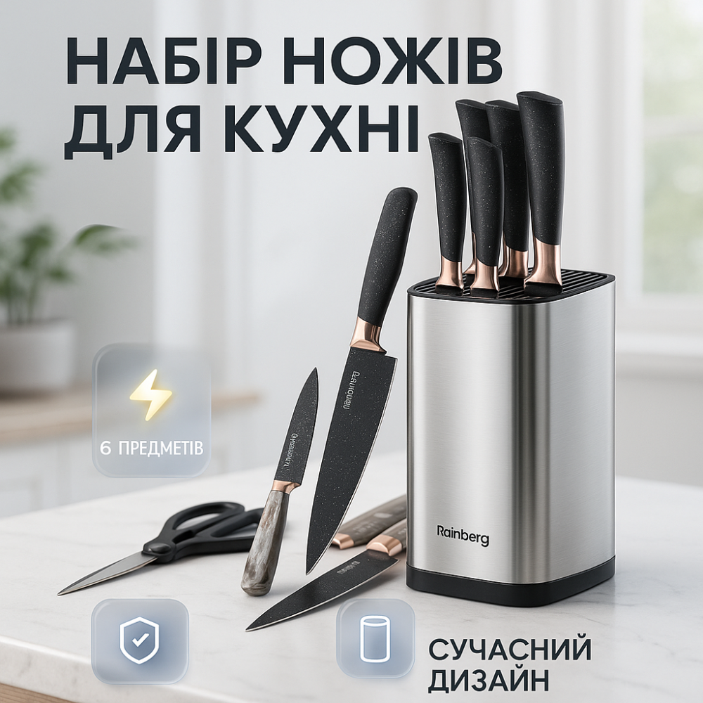 Набор ножей со стильным дизайном, Кухонные ножи для домашнего использования, Набор литых кухонных ножей IZ-22 Львов - изображение 8