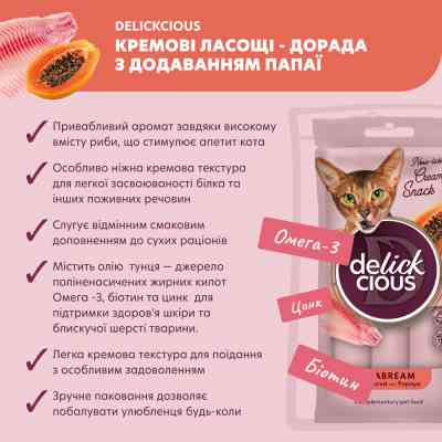 Лакомство для котов Delickcious Дорада с добавлением папаи 4 х 15 г (4820269141612) Винница