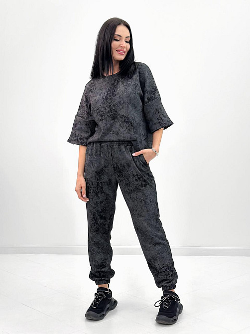 Женский костюм из турецкой двунитки петля с эффектом tie dye George батал 50-52, Черный Киев - изображение 2