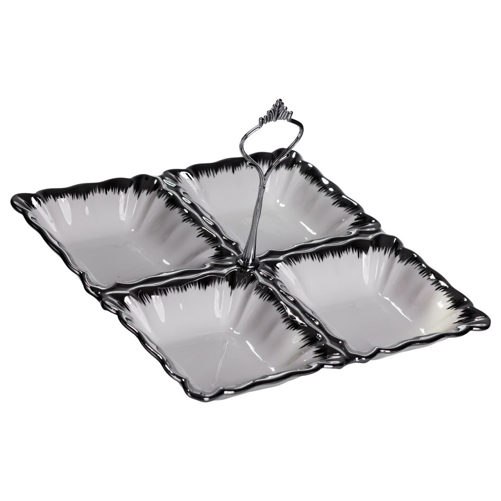 Менажниця фарфоровая на 4 секції з ручкою, біла з сріблом Київ - фото 3