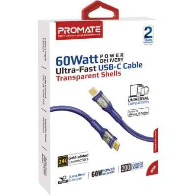 Дата кабель USB-C to USB-C transline-cc200.navy Promate (transline-cc200.navy) Винница