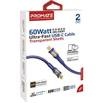 Дата кабель USB-C to USB-C transline-cc200.navy Promate (transline-cc200.navy) Вінниця - фото 2