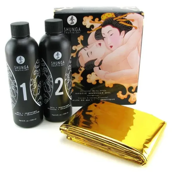 Гель для NURU масажу Shunga Oriental Body-to-Body – Melon Mango (2 x 225 мл) плюс простирадло Львів