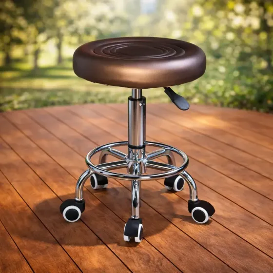 Стул косметологический без спинки на колесах с подставкой для ног, регулировка высоты Коричневый Киев