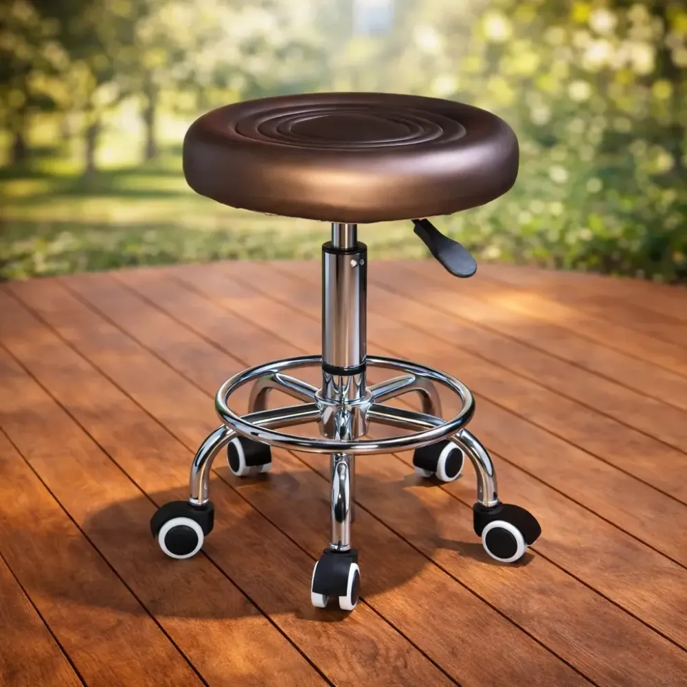 Стілець косметологічний без спинки на колесах із підставкою для ніг, регулювання висоти Коричневий Київ - фото 2