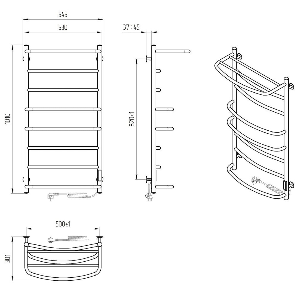 Електрична сушарка для рушників Laris Єврофлеш П8 500Х1000 Е з полицею правое підкл. Київ - фото 7
