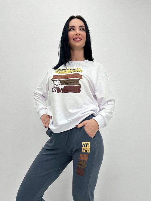 Трикотажный костюм с принтом Nopeday батал 54-56, Белый+графит Киев - изображение 1