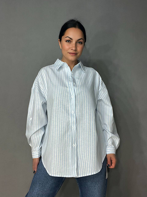 Рубашка женская A-N 25130-1 в полоску оверсайз хлопковая голубая, голубой, one size Киев - изображение 17