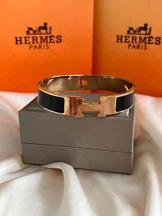 Браслет Hermes жёсткий | черная эмаль | напыление золото  |  напыление серебро 925 Одесса