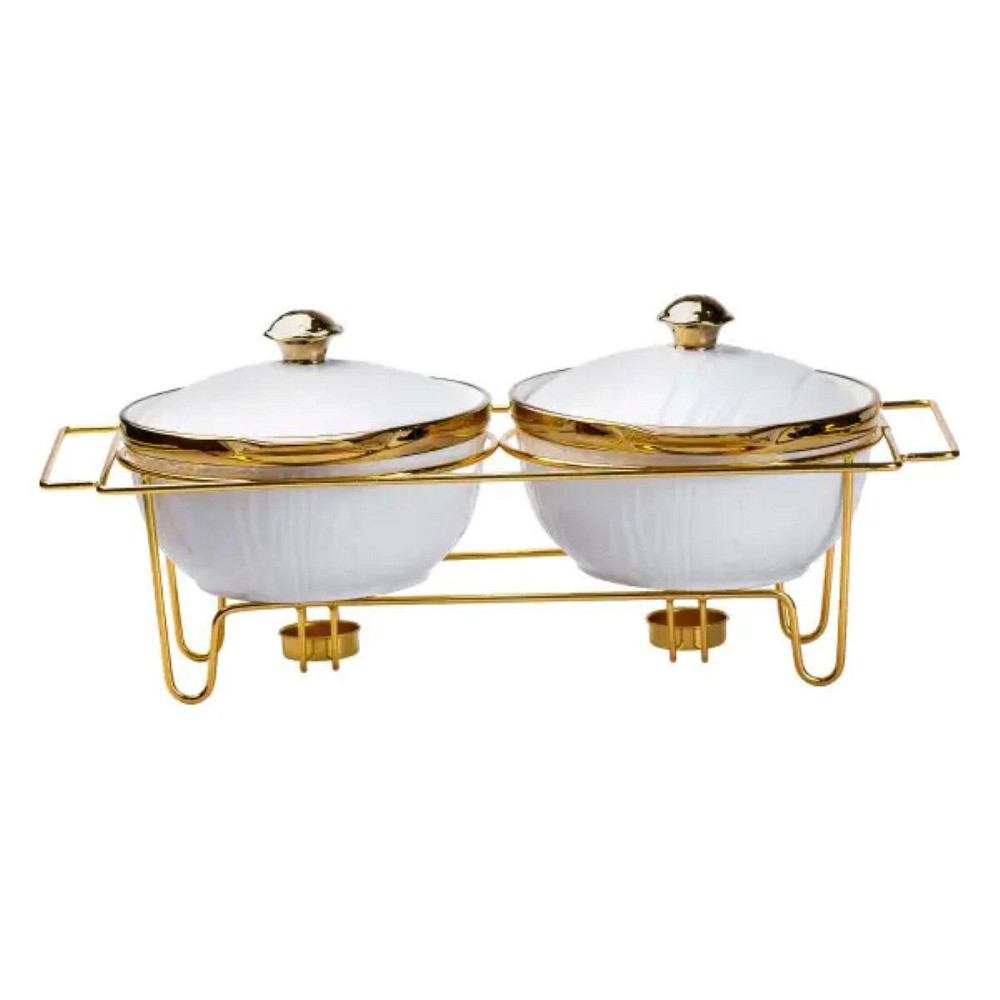 Фарфоровий мармит на 2 секції з металевою підставкою Київ - фото 3