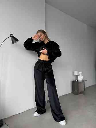 Женский нежный костюм двойка: кофта и штаны из велюра Черный, 42/44 Одесса