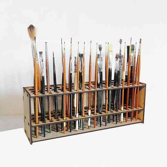 Держатель деревянный для кистей,ручек,карандашей. настольный, настенный органайзер для кистей, 67 отверстий Каменец-Подольский