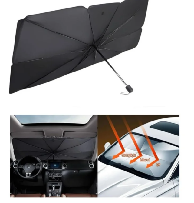 Солнцезащитная шторка-зонтик на лобовое стекло автомобиля 133x75 см, складной авто-зонтик от солнца Одесса - изображение 3