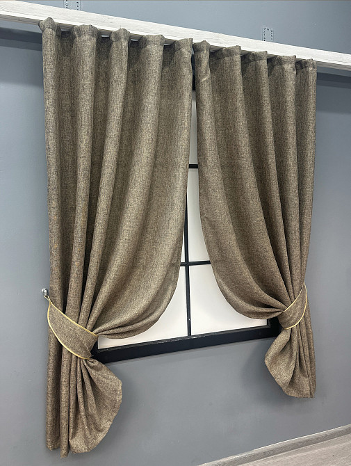 Комплект коротких штор VR-Textil Льон Мішковина № 1770ш Какао 130х170см 2 шт (35-0376) Київ - фото 2