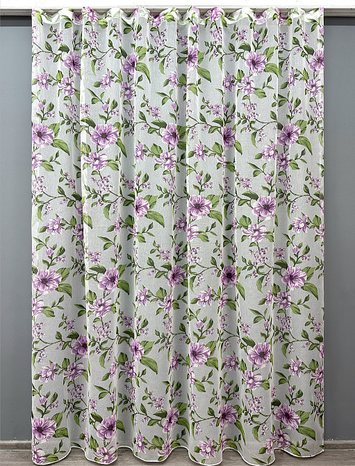 Тюль VR-Textil 1802т Flora Батист Білий з бузковий та зеленим 300х270 см (40-103) Київ - фото 2