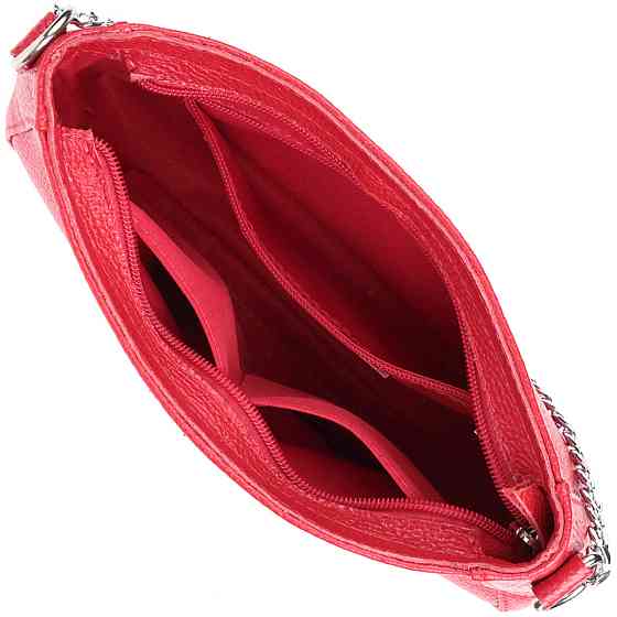 Яскрава сумка багет з ланцюжком і знімним ремінцем з натуральної шкіри Shvigel 22836 Червона Київ