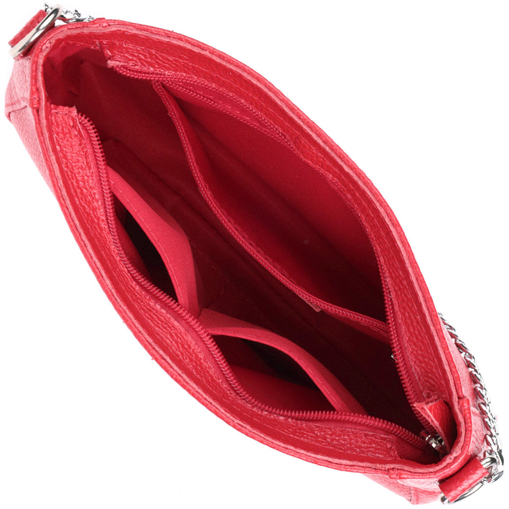 Яскрава сумка багет з ланцюжком і знімним ремінцем з натуральної шкіри Shvigel 22836 Червона Київ - фото 5