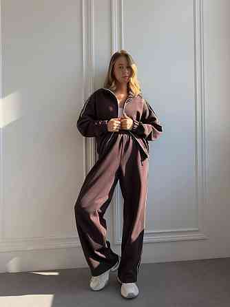 Жіночий стильний повсякденний костюм із тканини Lacoste Double Face Шоколад Одеса