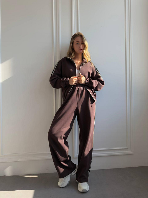 Жіночий стильний повсякденний костюм із тканини Lacoste Double Face Шоколад Одеса - фото 3