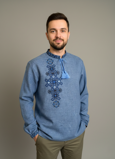 Чоловіча вишиванка з вишивкою на спині та комірцем стійкою Київ - фото 2