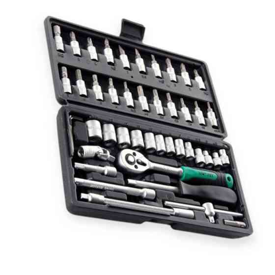 Набір інструменту 1/4" 46 шт, 4-14 мм з тріщ., подовжує., кардан, отв.-вороток, біти Мукачево