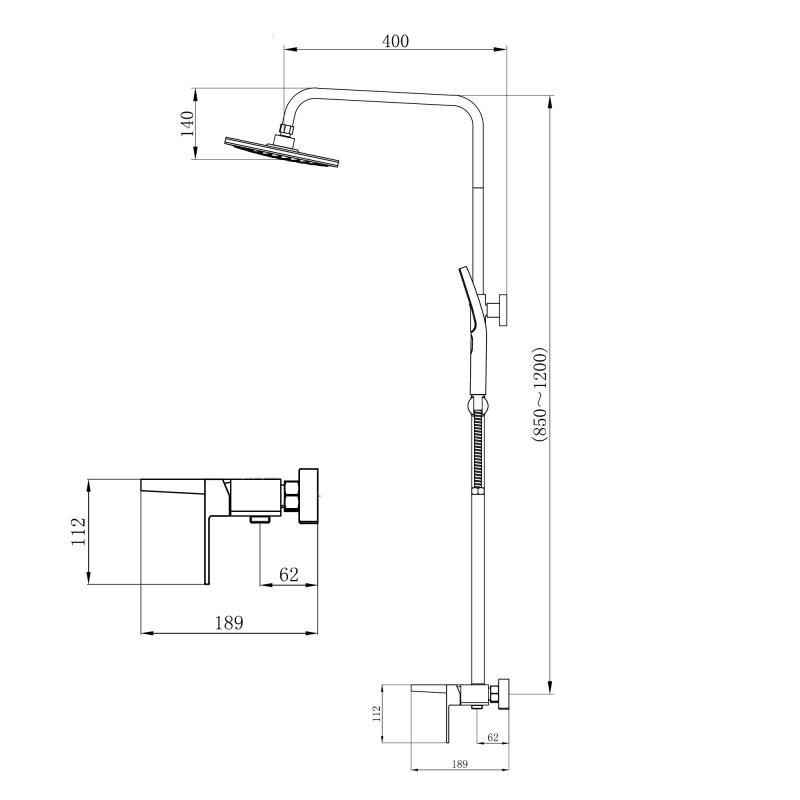 Душова система з виливом Qtap Gemini на три споживачі QTGEM111GMB45688 Gunmetal Black PVD графіт Київ - фото 7