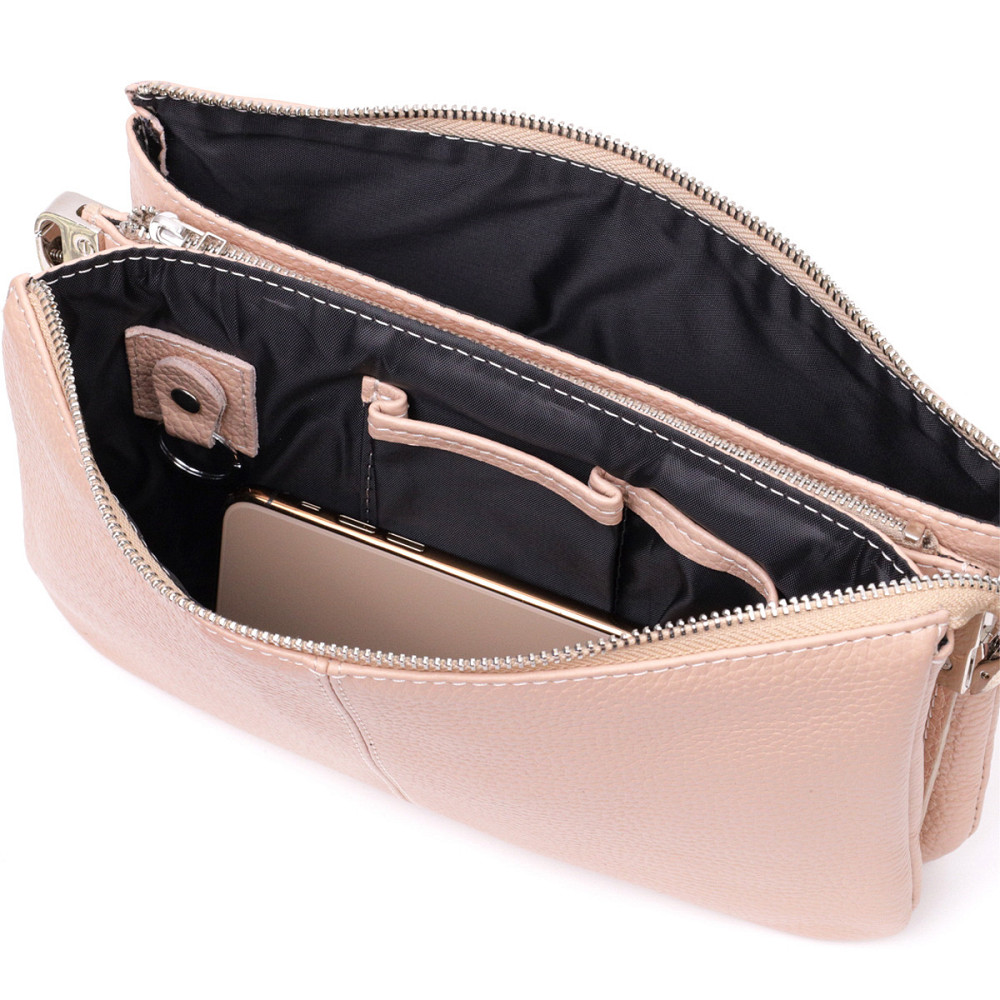 Чарівний жіночий клатч із натуральної зернистої шкіри GRANDE PELLE 11698 Пудровий Київ - фото 5