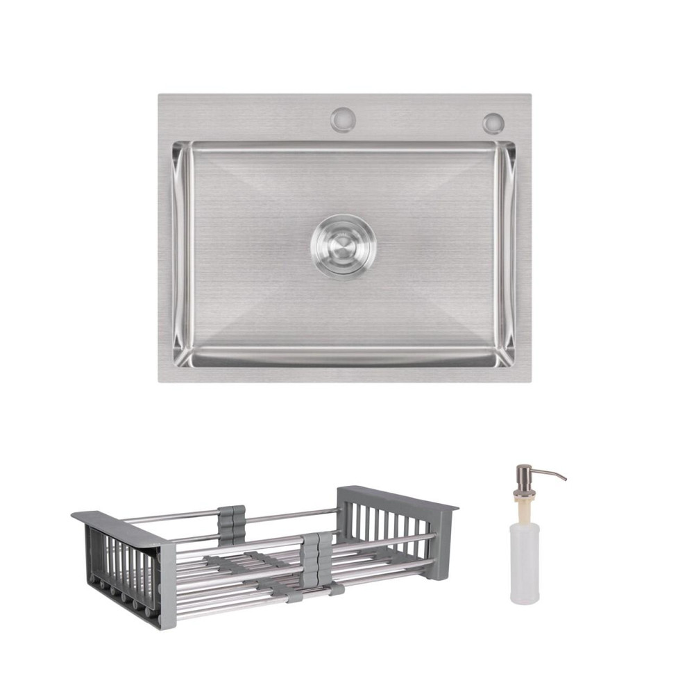 Комплект Lidz Handmade H5845 Мийка для кухні інтегрована Brushed у комплекті з дозатором + Lidz K01G Кошик для кухонної Київ - фото 10