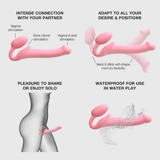 Безремневой страпон Strap-On-Me Rose L, полностью регулируемый, диаметр 3,7см Sex Aura Киев