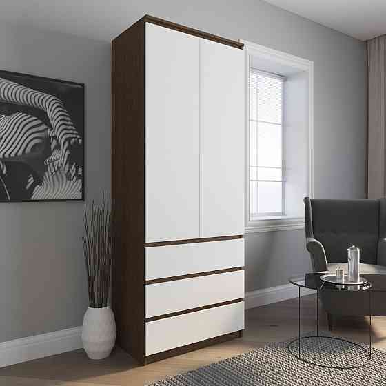 Шкаф для одежды VAYS R-9 Венге Темный-Белый фасад, 3 ящика, штанга, без ручек, ЛДСП, 80×50×211 см – для спальни, гостиной, прихожей Львов