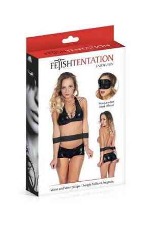 Фіксатор для талії і рук Fetish Tentation Waist and Wrist Straps з маскою на очі Sex Aura Київ