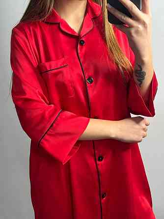 Женская ночная рубашка удлиненная шелковая XL Красный Харьков