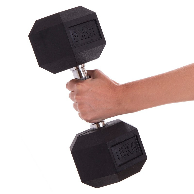 Гантель 15 кг цільна шестигранна гексагональна Zelart Київ - фото 1