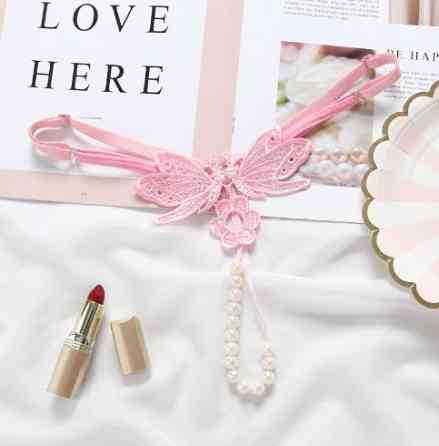 Еротичні стрінги з перлами і метеликами рожеві - розмір універсальний, регулюється Київ