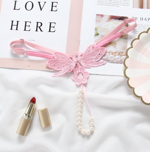 Еротичні стрінги з перлами і метеликами рожеві - розмір універсальний, регулюється Київ - фото 2